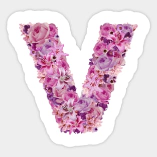 Pink Floral Letter V Sticker